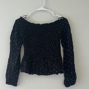 Japna Black and White Ruffled Smocked Blouse